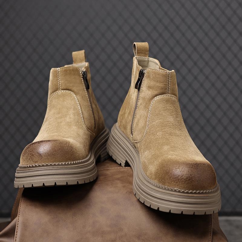 

Мужские винтажные ботильоны челси слипоны 2024 года - осенне-зимний британский стиль, средней высоты, на толстой подошве для ношения на улице. 43