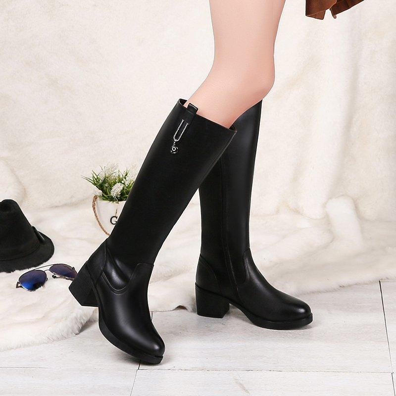 Winter Women Boots 2025 Korean Women's Knee Boots Waterproof High Heel Boots Comfortable Chunky Heel Long Boots