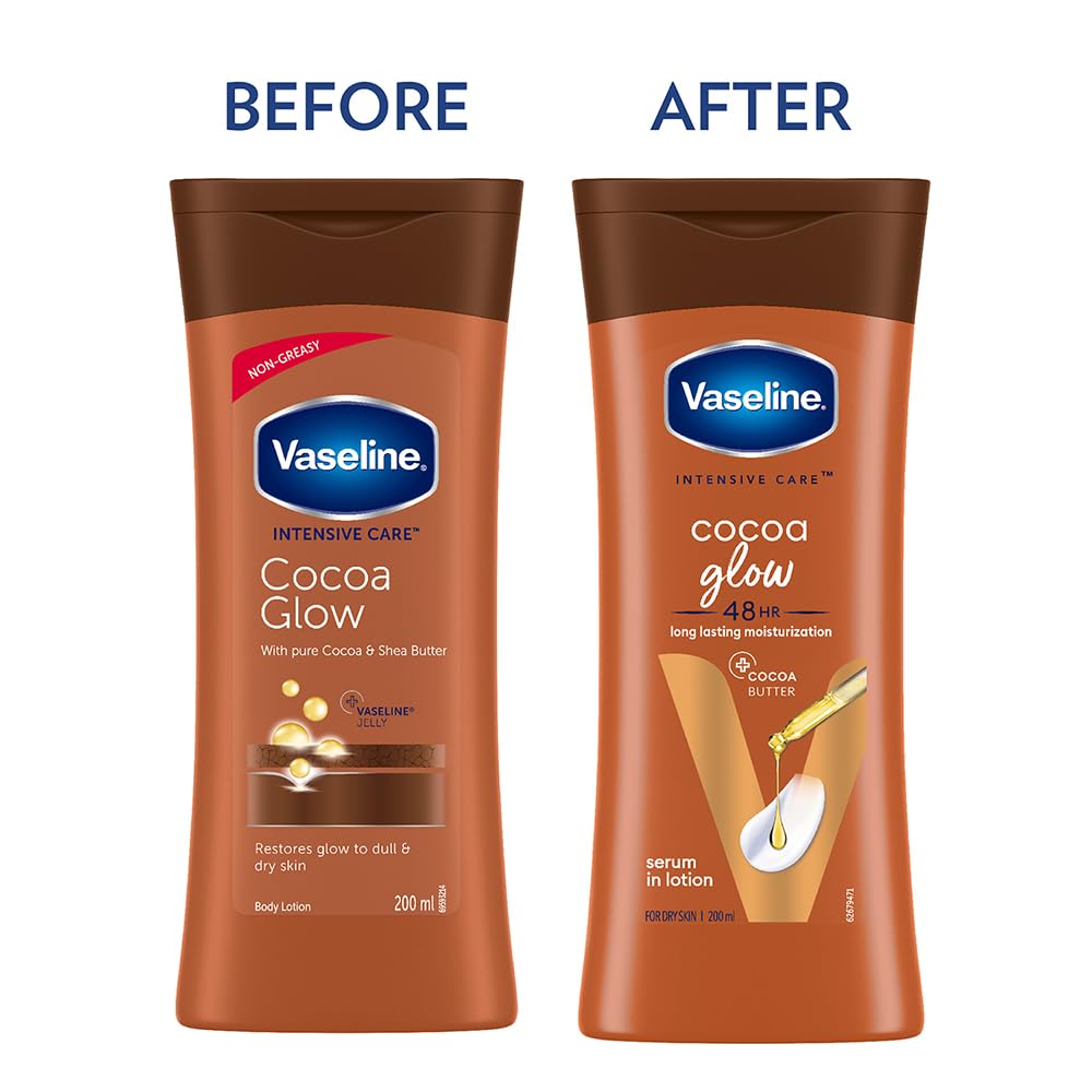 Vaseline Intensive Care Cocoa Glow Body Lotion 200 Ml Deep Moisture Fast Absorbing For Dry Dull Skin