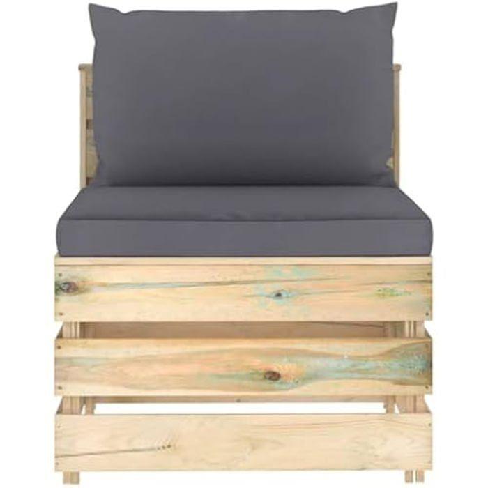 Canapé Central Sectionnel - vidaXL - Bois de pin imprégné - 3 personnes - Extérieur - Anthracite et Marron