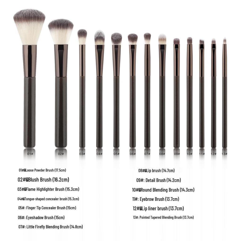 13-Piece Brown Makeup Brush Set: Soft Brushes for Concealer, Lip, Eyeshadow, Powder, and Detail Work.