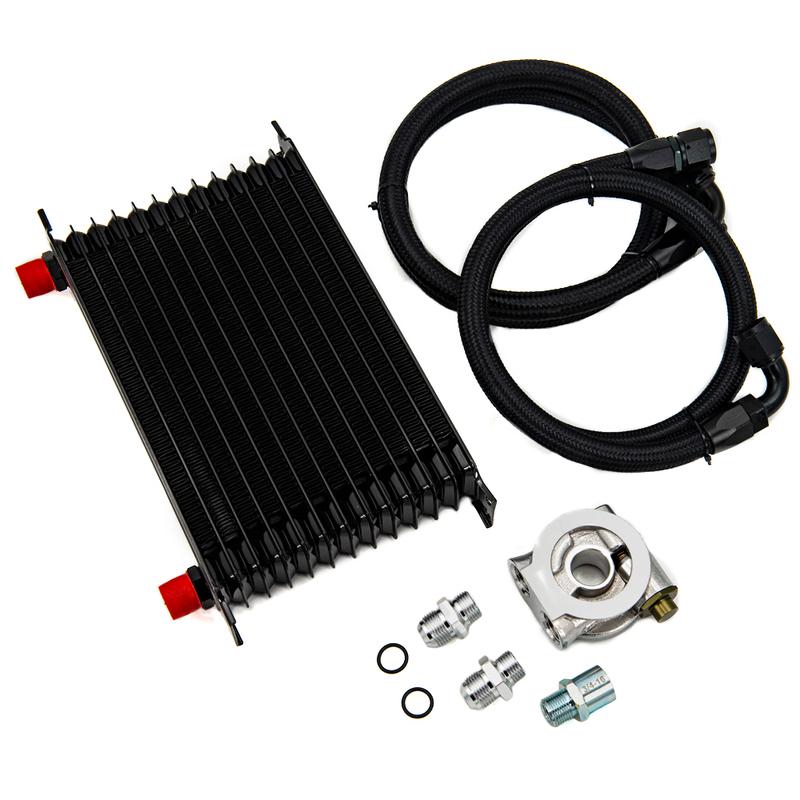 Universal 13 Rows Oil Cooler Kit AN10 Transmission Oil Cooler Kit Oil Filter Adapter with Nylon Stainless Steel Braided Hose