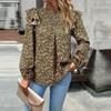 Chic Women Autumn O Neck Printed Flying Sleeve Pleated Blouse Commuter Fragmented Temperament Shirt