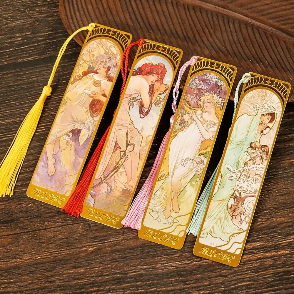 Mucha Retro Style Book Page Holder Metal Book Page Marker Portable Reading Book Paper Clip  Writers