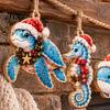 Holiday Party Decorations for Home Christmas Wooden Sea Animal Pendants, 2D Flat Ocean Themed Cartoon Figures, Decorative Cute Life Ornaments