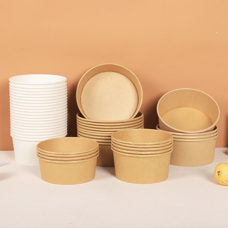 Customizable Kraft Paper Bowl for Takeout: Disposable Round Container for Light Meals, Fruit, and Salads.