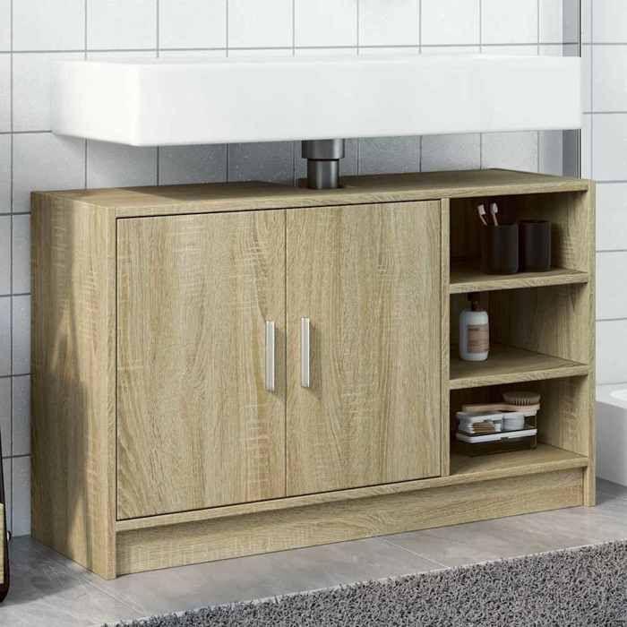 VidaXL Armoire d'évier chêne sonoma 90x29x55 cm bois d'ingénierie, armoire de salle de bain, armoire de rangement salle de 848124