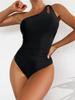 Solid Color One Shoulder Sexy High Waist One Piece Bikini Swimsuit Women Fashion Beach Vacation Elegant Wear