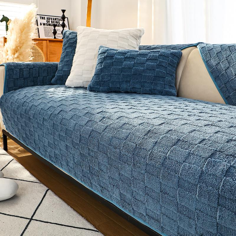 Sofa Cushion Plush Winter Non-Slip Simple Modern Seat Cushion Living Room Solid Color Armrest Back Towel Sofa Cover Cover Cloth