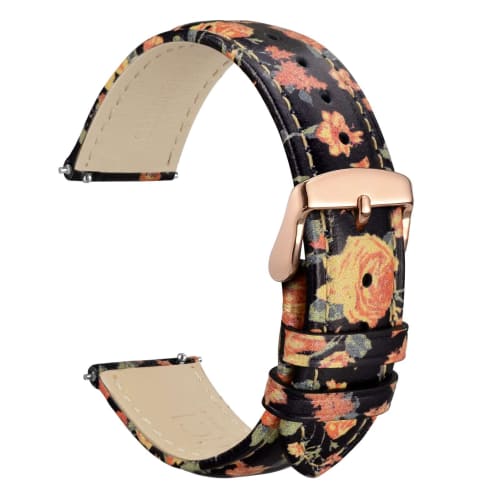 

WOCCI 18мм ремешок для часов из натуральной кожи серии «Цветы» со быстросъемным ремешком для замены, с узором «Розы» и медной пряжкой