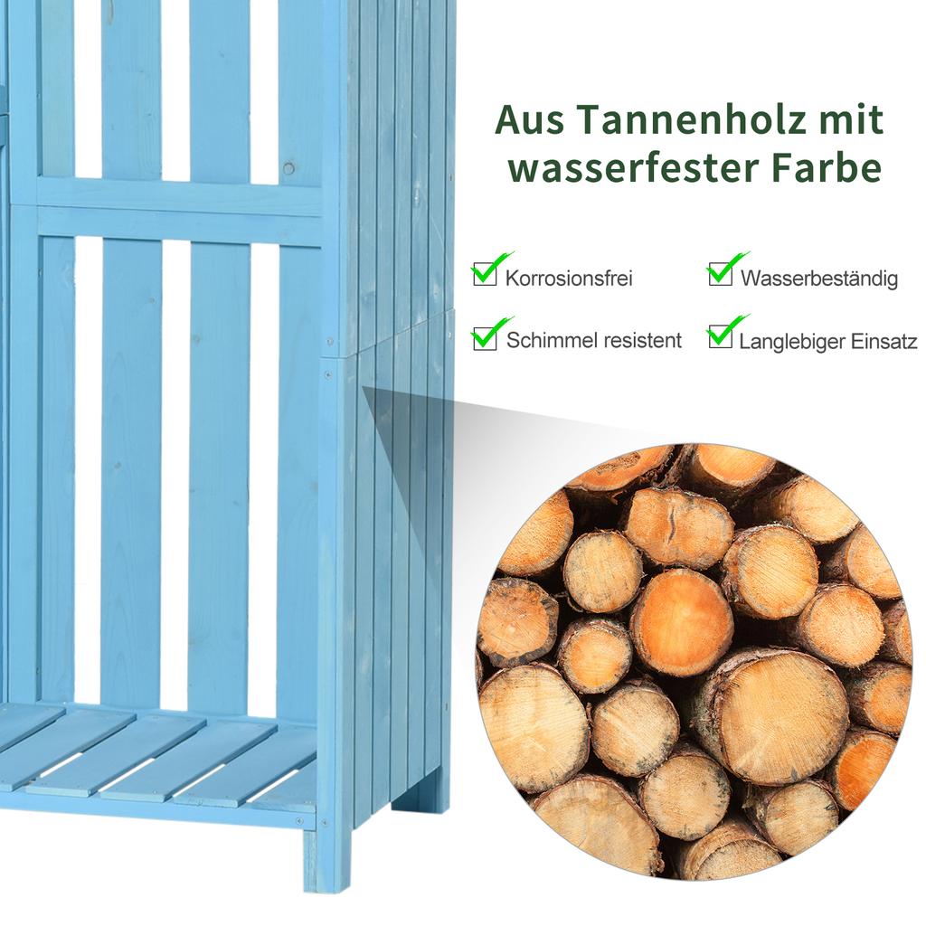 Wooden Shed, Garden Storage Cabinet with Log Store, Waterproof Asphalt Roof and Lockable Door, Narrow Tool Organizer, 130 x 55 x 180 cm