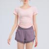 Women's V-Neck Short Sleeve Sports T-Shirt - Solid Color, Breathable, Slimming Fitness Top for Spring/Summer.