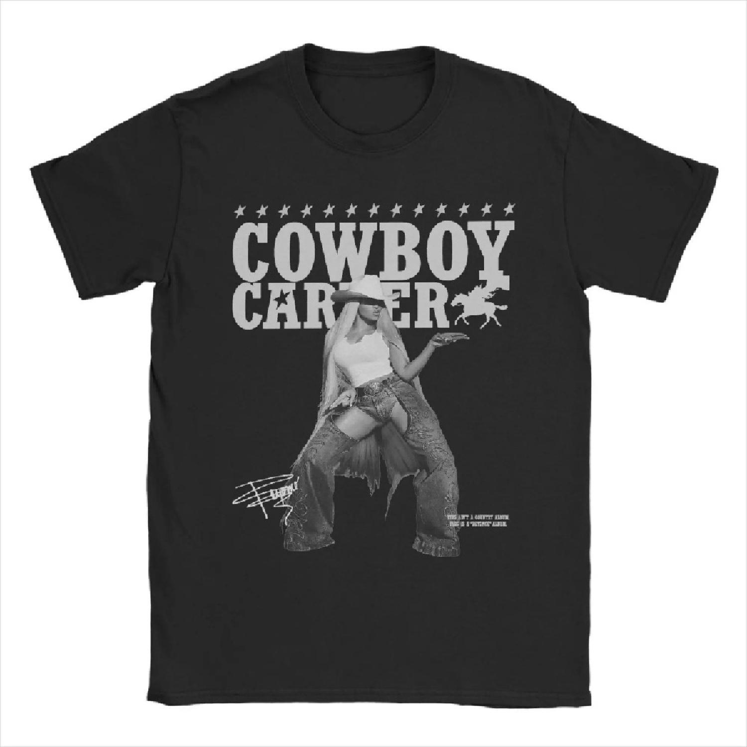 

Мужская футболка Beyonce Cowboy Carter Мерч Винтажные футболки 100% хлопок Футболки с коротким рукавом Футболки с круглым вырезом Одежда 4XL 5XL 6XL XXXXXL чёрный