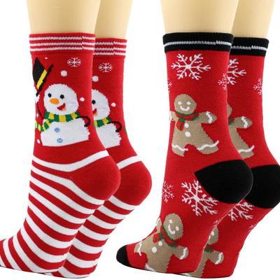 Chaussettes de Noël Dessin Animé Européennes et Américaines: Chaussettes mi-mollet en coton Mignon Bonhomme de neige & Flocon de neige pour Hommes & Femmes en Rouge