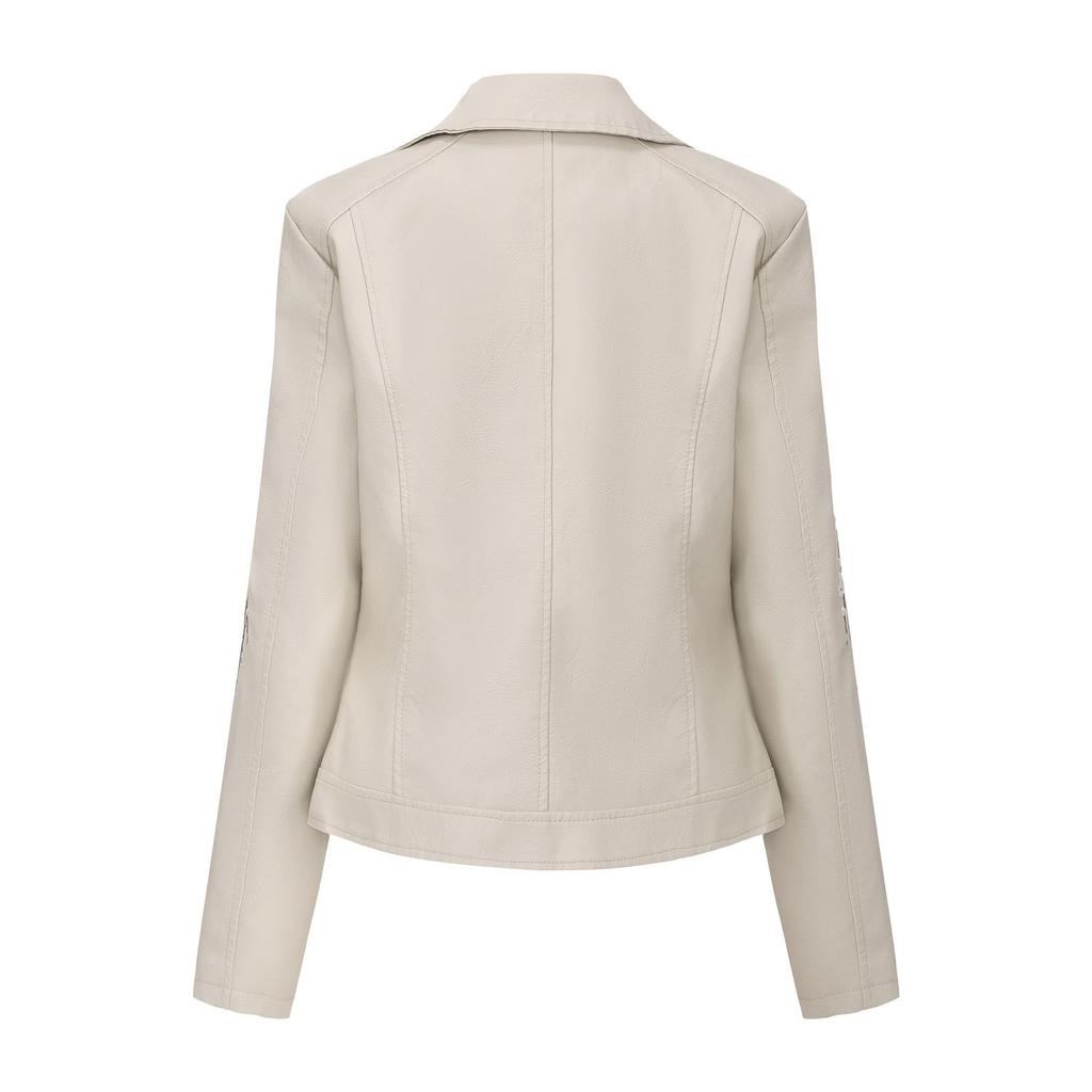 Women’s Faux Leather Jackets Embroidered Flower PU Bomber Coat Diagonal Zipper Outer Wear Autumn Winter Spring Motorcycle Biker Jacket
