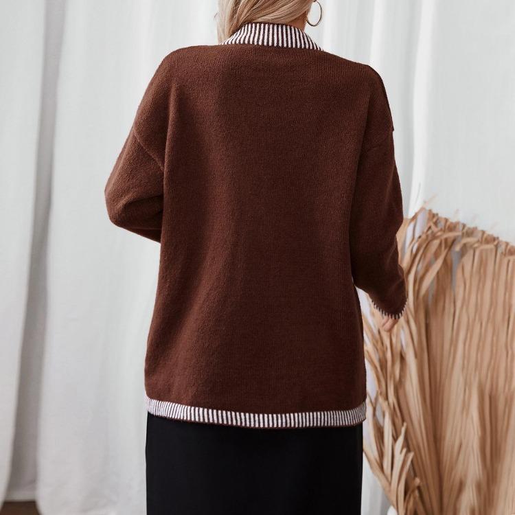 Vintage Autumn Winter Knitwear Cardigan Loose Long Sleeve V Neck Solid Color Sweater Top