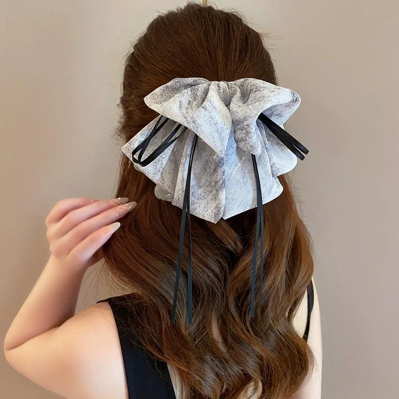 Korean Polka Dot Bow Claw Hair Clip - High-End Cloud Bubble Design for Women