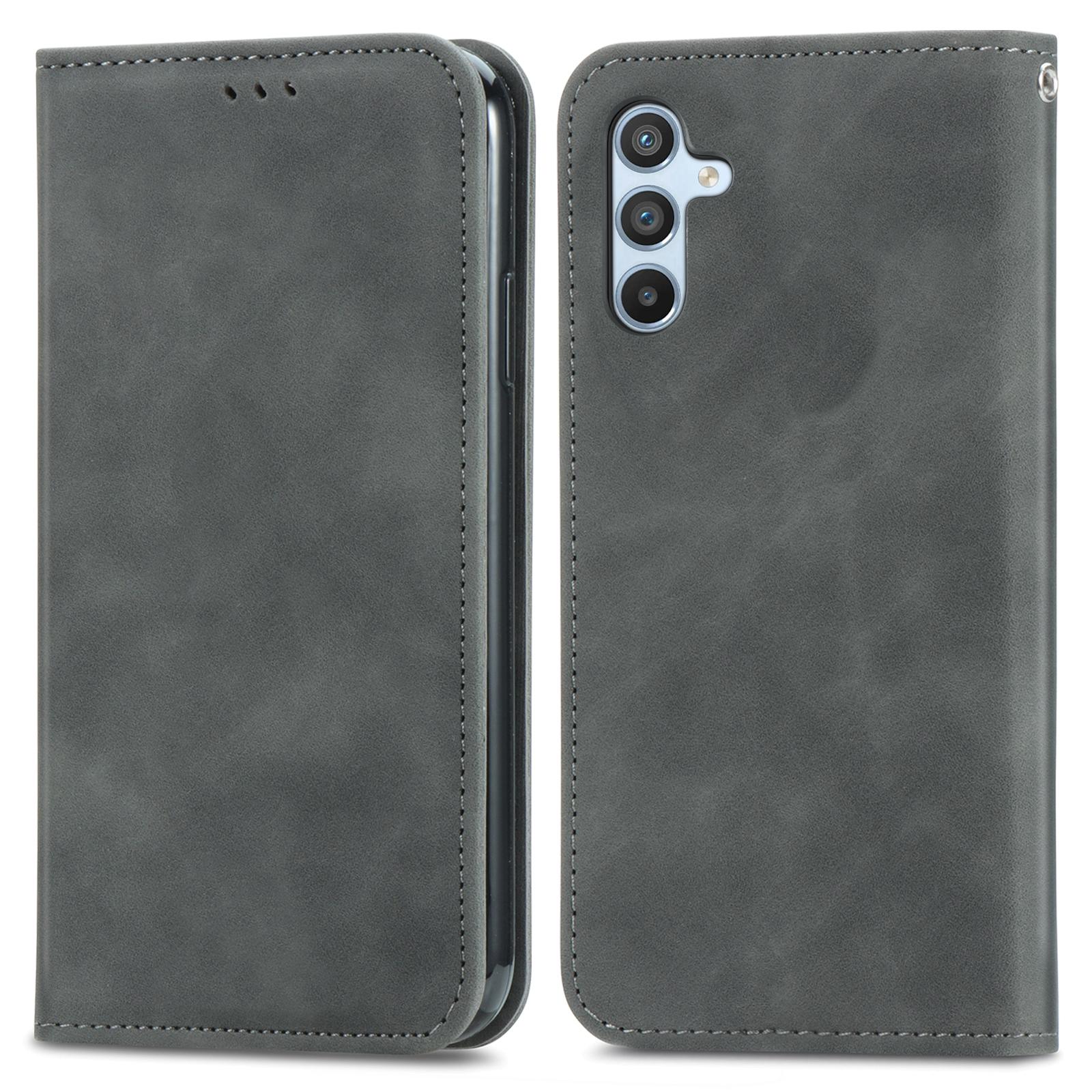 

For Samsung Galaxy A55 5G Case Card Slots Skin-touch Leather Flip Phone Cover Grey