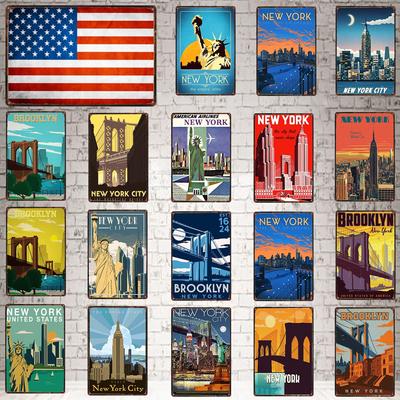[ YZFQ ] New York  City Travel  Plaque Metal Vintage Tin Sign  Travel Souvenir  Wall Bar Home  Restaurant Decor 30X20CM DU-3558A