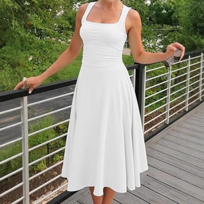 European and American summer fashion casual sleeveless solid color dress for women