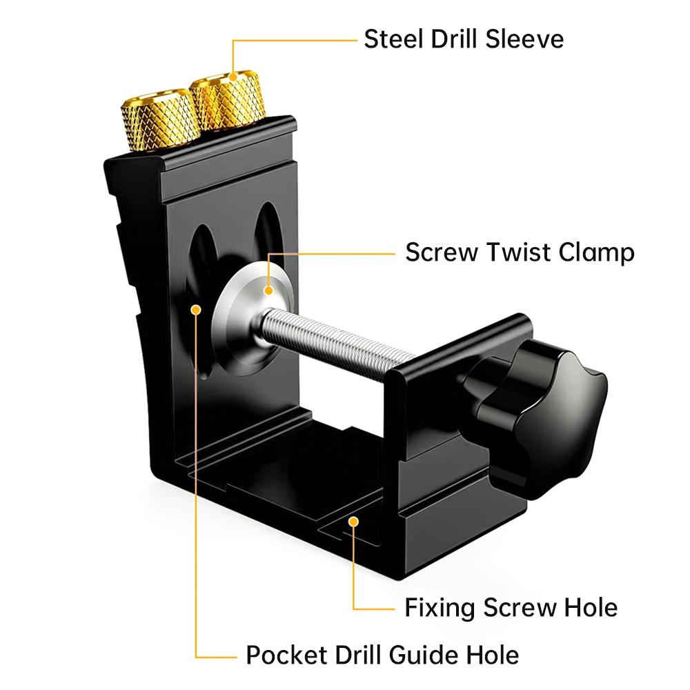 Pocket Hole Drill Guide Dowel Jig Oblique Hole Locator Drilling Kit Aluminium Woodworker DIY Tool