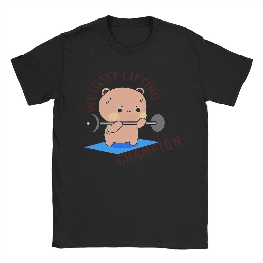 Fashion Bubu Weightlifting Bear Cute TShirt for Men O Neck 100 Cotton T Shirts Dudu Short Sleeve Tees Adult Clothing