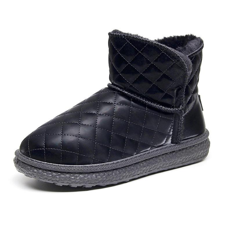 Vinter nye fløyel fortykket snøstøvler dame sklisikker myksålet allsidige damesko vanntett lær bomullssko kuldebestandig