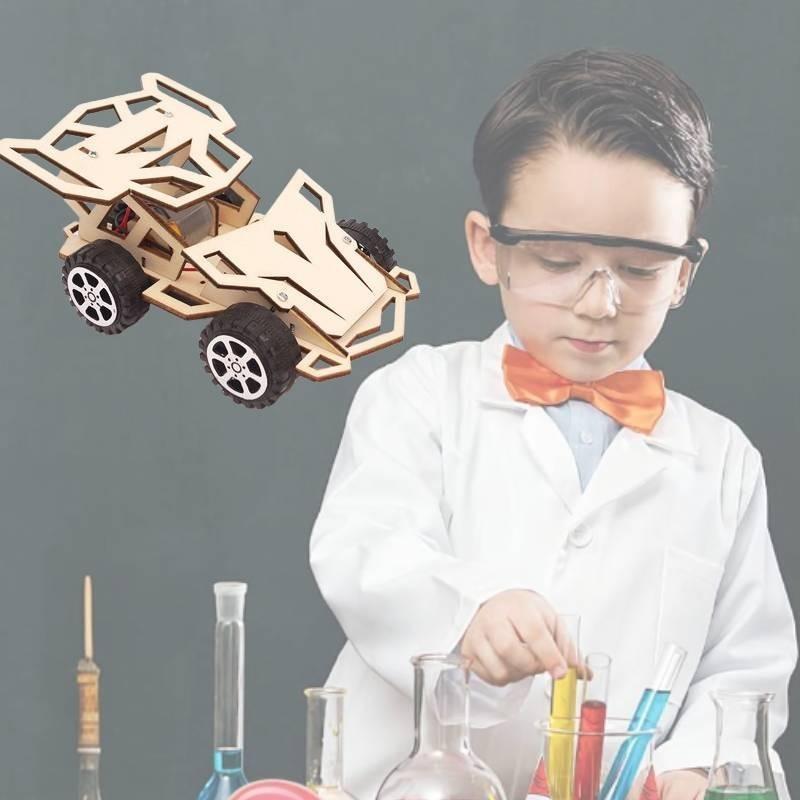 Stem Educational Diy Wooden 4wd Racing Car Science Experiment Toy For Kids Handmade Assembly