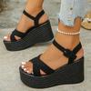 Fashion Black Cross Strap Women's Wedge Sandals Fashion Chunky Platform Sandals Woman Summer 2025 Thick Bottom Non Slip Beach Sandalias