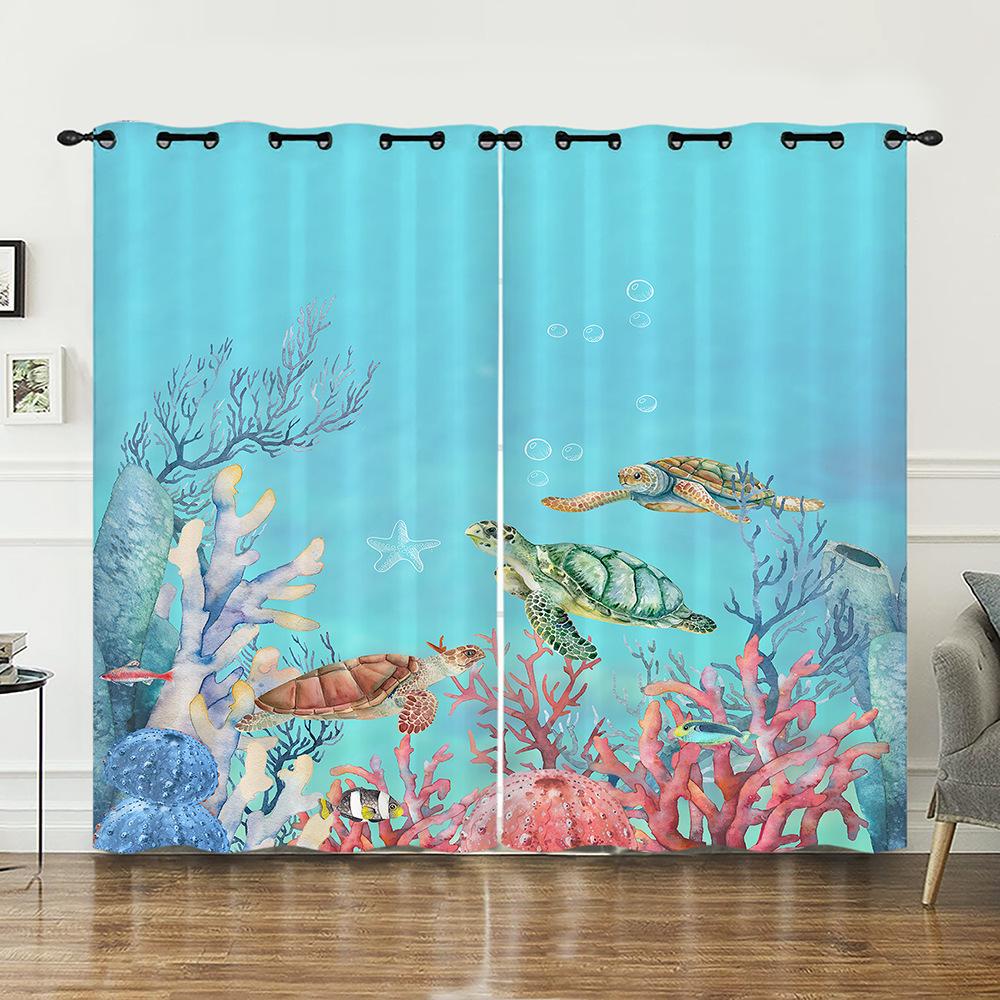 

Штора Животное Черепаха Океан Штора Цифровая печать Светонепроницаемая штора Без пробивания 97cm*114cm*2
