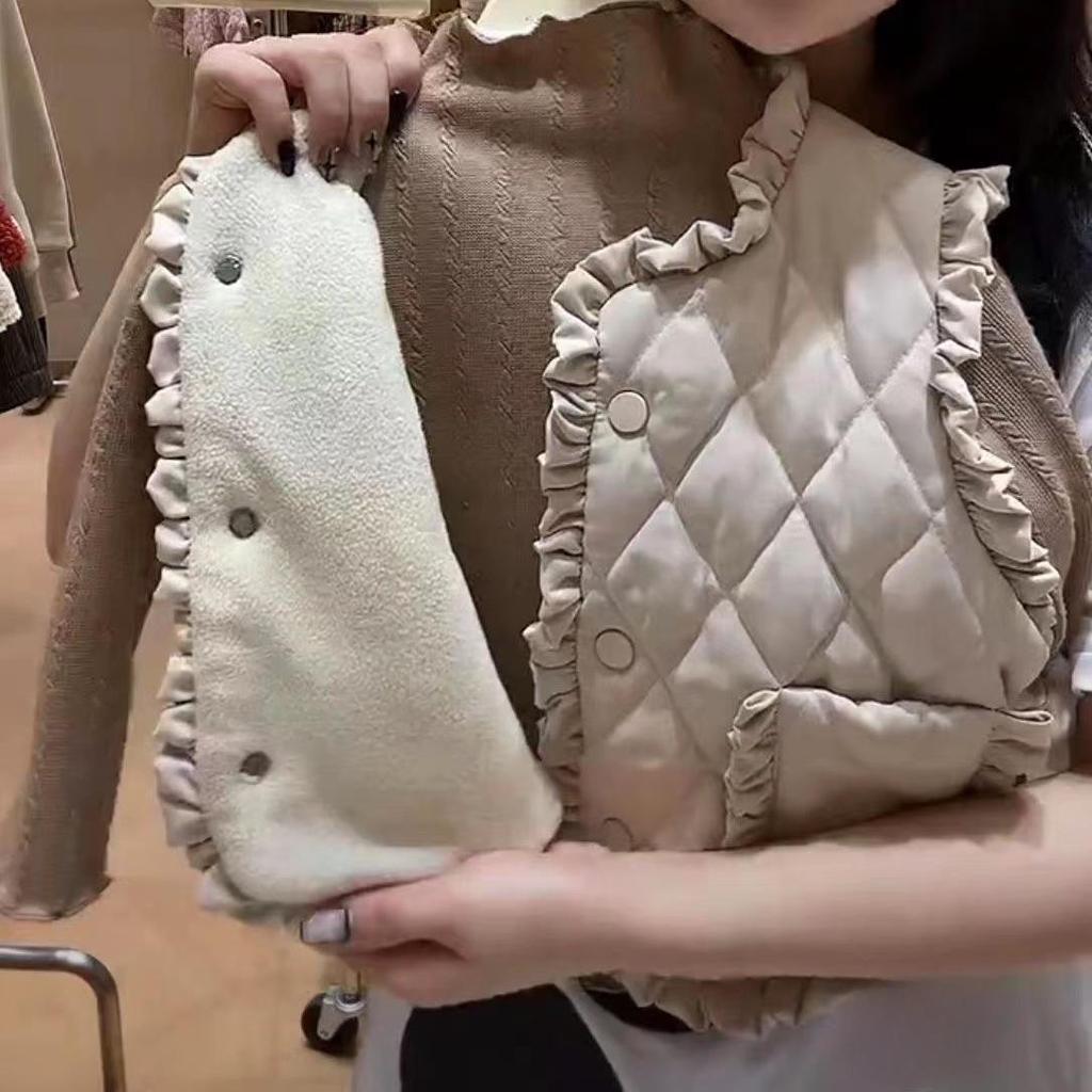 Girls' Lace Velvet Vest: Warm Korean-Style Winter Waistcoat