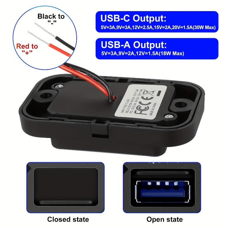 1 Set 18W Qc3.0 Usb A Port & 30W Pd Usb C Port 12V Rv Usb Outlet Charging Socket Panel With Led Light For Car Marine