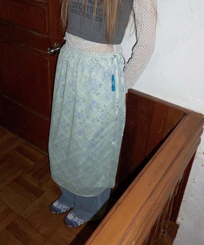 Mejongkeulem Floral Check Layered Skirt_ Apple Mint