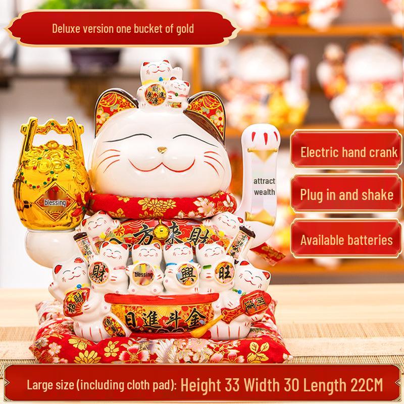 Large Waving Hand Lucky Cat Ornament - Cashier Desk Home Decor Gift