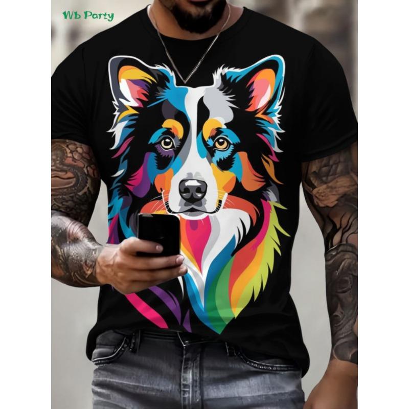 Lustiges 3D-Tier Herren-T-Shirt Sommer Street Herren Kurzarm-T-Shirt Rundhals Herren-T-Shirt Vielseitige Übergroße Herrenbekleidung