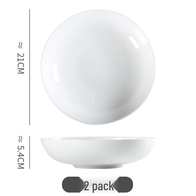 

Белая керамическая глубокая обеденная тарелка - Простая круглая толстая суповая тарелка из костяного фарфора