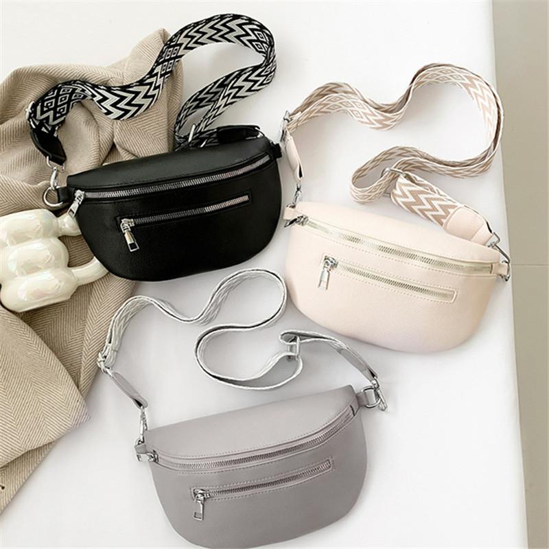 Women Retro Belt Bag Casual Bum Bag with Multi Pockets Polyester Lining Zipper Closure Solid Color Chest Bags for Travel Outdoor