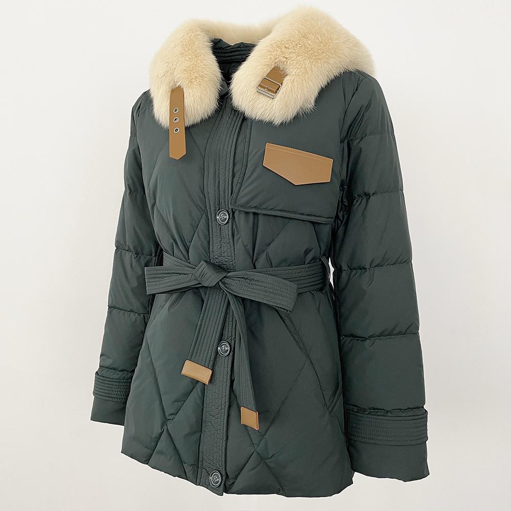 OFTBUY 2024 Winter Jacke Frauen Echt Fox Pelz Kragen Natürliche Dicke Warme Ente Unten Mantel Gürtel Oberbekleidung Streetwear Casual