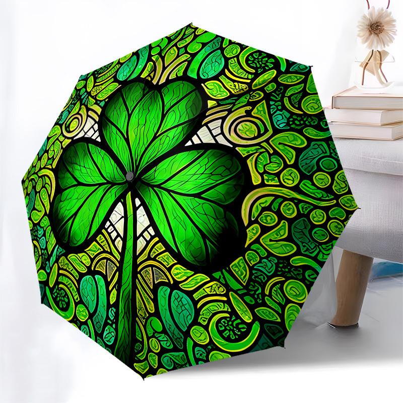 1pc Stained Glass Clover Mandala Umbrella with Plastic Handle,Suitable for All Seasons Home Travel Outdoor UmbrellaB1629