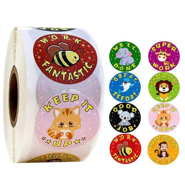 500/roll Children's Reward Stickers: Creative Cartoon Animals for Teacher Praise & Student Encouragement