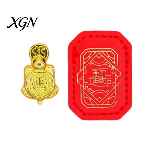 Positive Energy Charm Golden Turtle Feng Shui Ornament for Wealth And Prosperity, Metal Chinese Luck Handcrafted Brass with Faux Leather Sleeve,