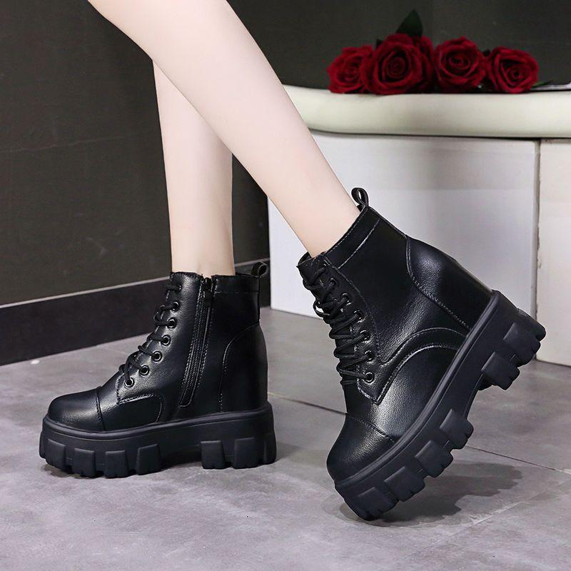 Ghete Martin cu talpă groasă pentru femei, ghete simple de primăvară și toamnă, stil britanic, pantofi noi pentru femei 2025, ghete cu înălțime interioară, toamnă pentru femei