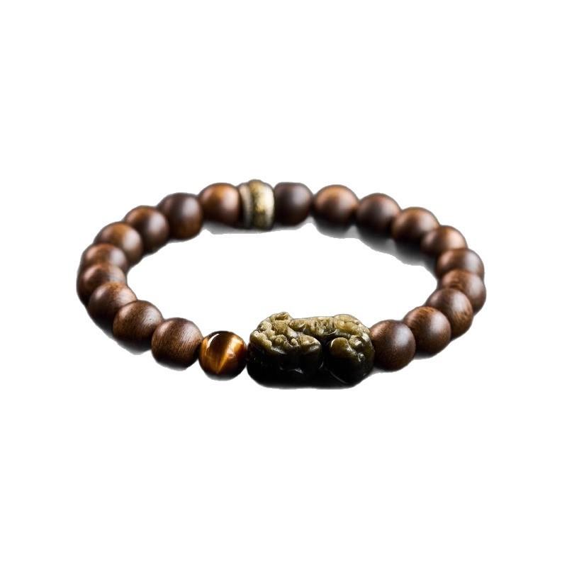 Agarwood Bracelet for Men, Natural Sandalwood and Obsidian Pixiu Bracelet, High-end and Sophisticated Meditation Bead Gift