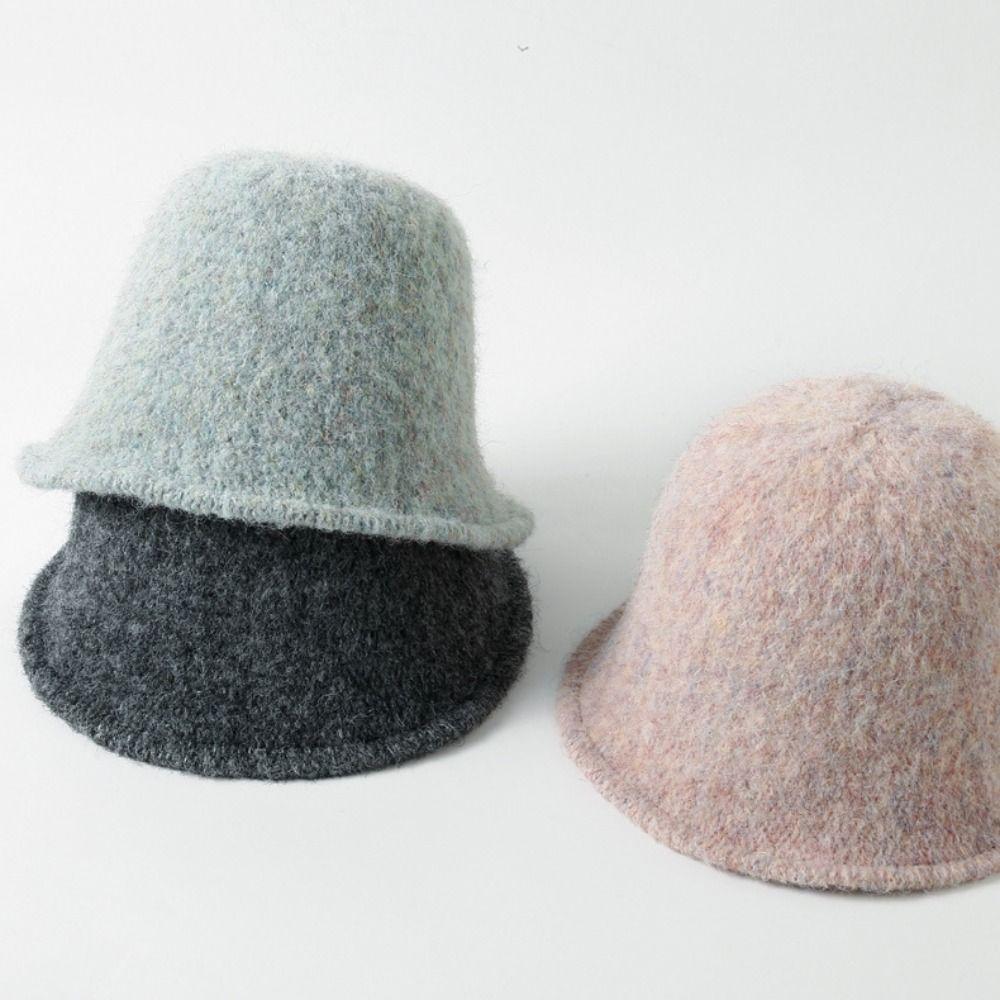 Solid Color Women Bucket Hat Fashion Basin Hat New Wool Cap  Women