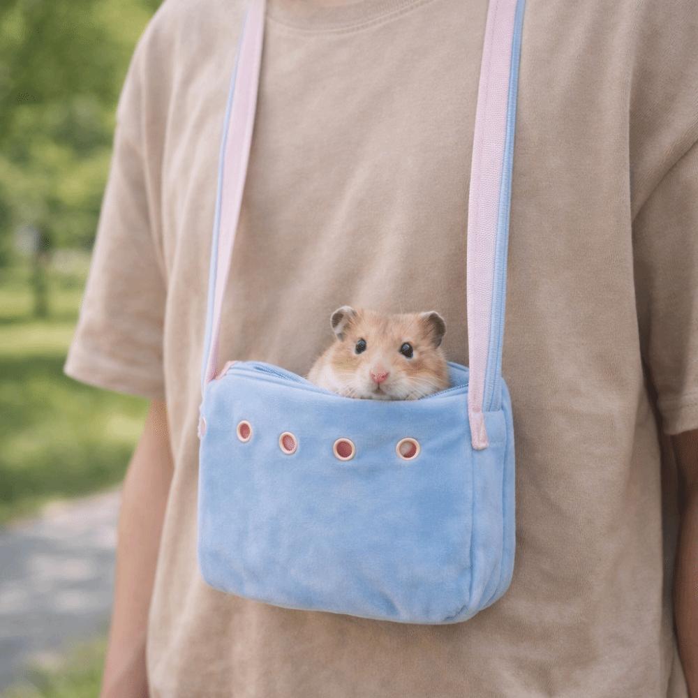 Ventilated Hamster Carrier Bag Warm Comfortable Pet Outdoor Pouch Zipper Closure Soft Hamster Chest Bag Vet Visit