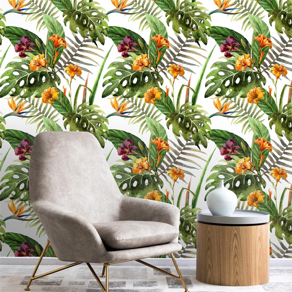 Boho Forest Peel & Stick Floral Wallpaper Palm Banana Leaf Pattern In Purple/Green/Yellow Removable Easy Clean Home Decor