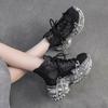 Johnature Vintage Genuine Leather Splicing Mesh Breathable Hollow-out Boots Women's Platform Shoes