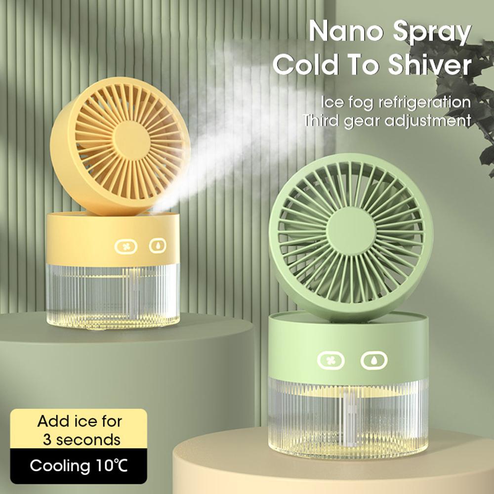 Portable Fan Air Humidifier 350ml Water Cooler Table Fan 1500mAh Usb Rechargeable Fan Essential Oil Diffuser Night Light Car Fan