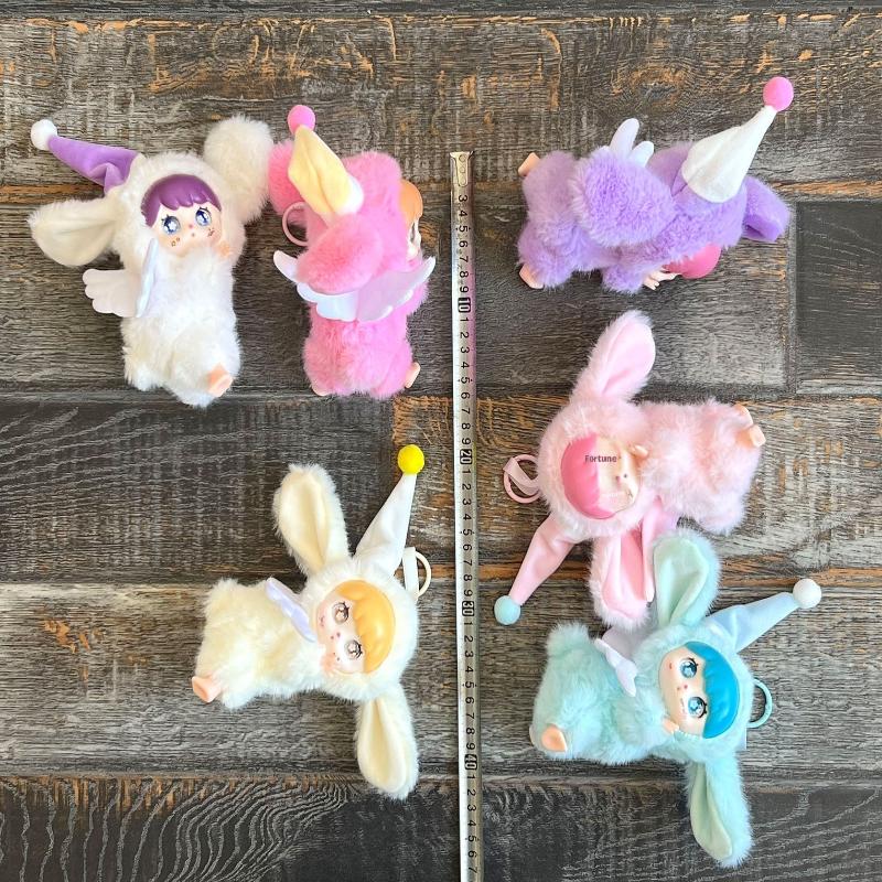 1Pcs Lying Posture Pajama Angel Plush Pendant Cute Fluffy Vinyl Doll Figure Collectible Anti-Lost Furry Doll Key Chain Kids Gift