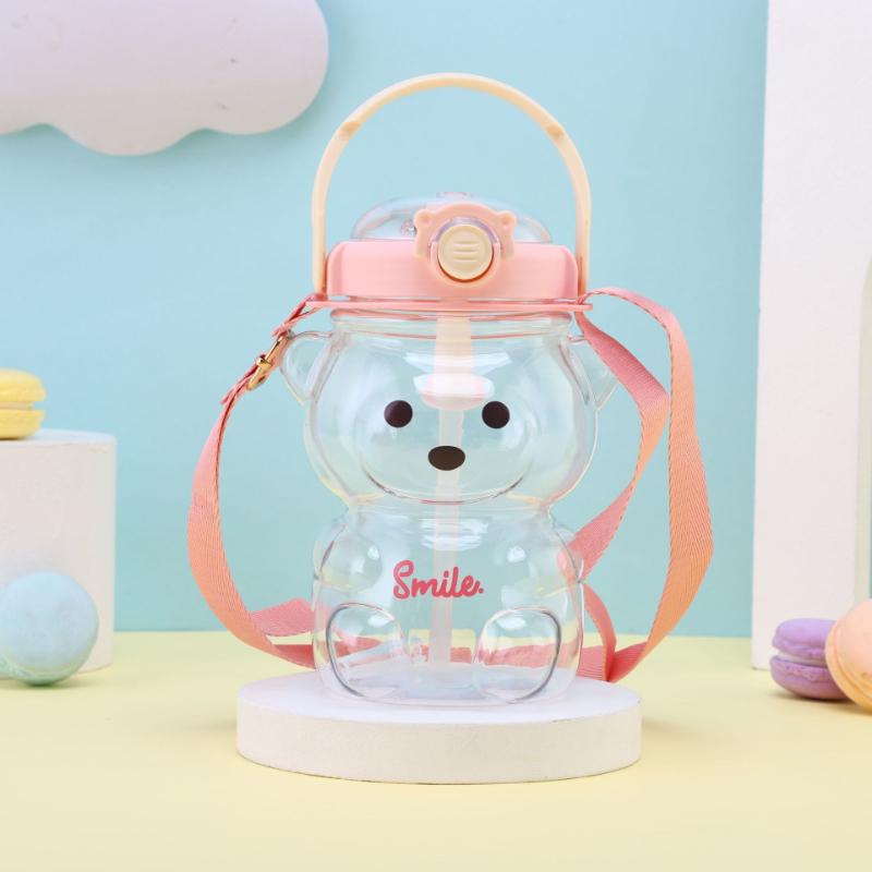 Cute Bear Cup Various Modes of 1000ml Tumbler With Straw Water Bottle For Girl Kid Outdoor Drinking Kettle Large Capacity Sports Portable Water Cup